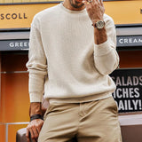 Aidase Fashionable Waffle Knitted Sweaters Men Casual Solid Color Long Sleeve Crew Neck Knit Jumper Top Mens Autumn Trendy Slim Sweater aidase-shop