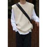 AIDASE  -  Autumn New Round Neck Sweater Vest for Men Korean Fashion Design Loose Casual Solid Color Knitted Sweater Vest Men and Women aidase-shop