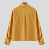 AIDASE  -  Men Casual Shirt Solid Color Lapel Long Sleeve Button Men Clothing Streetwear Loose 2025 Fashion Male Crop Tops Shirts aidase-shop