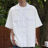 Aidase Mens Shirt Textured Pocket Casual Shirt Summer Streetwear Beach Vacation Solid Color Camping Short-Sleeve Top Men'S Clothing aidase-shop