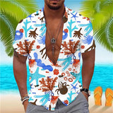 AIDASE  -  Wrinkle-Free New Men'S Shirt Casual Men'S Loose Lapel Coconut Tree Print Short Sleeve Cuffs Button Port Roupas Masculinas aidase-shop