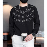Aidase Fashion O-Neck Casual Digital Diamonds T-Shirts Men's Clothing 2025 Spring New Loose Long Sleeve All-match Tops Korean Tee Shirt