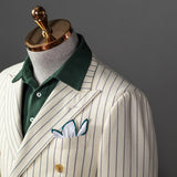 Aidase New Men's Suit One Piece Blazer Double Breasted Peaked Lapel Pinstripes Formal Tuxedo Work Wedding Groom Tailored Costume Homme aidase-shop