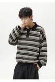 AIDASE  -  Autumn Winter New Fashion Men’s Striped Casual Trendy Turn-down Collar Long Sleeve Button Pullover Polo Shirts Male Clothes Tops aidase-shop