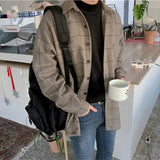 AIDASE  -  Winter Thick Woolen Plaid Shirt Men's Casual Loose Korean Elegant Woolen Long Sleeved Shirt Vintage Warm Lapel Button Jacket aidase-shop