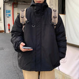 Minimalist Coats Men Winter Warm Hooded Cotton Parkas Casual Trend Drawstring Solid Color Outdoor Loose Hoody Parka Male aidase-shop