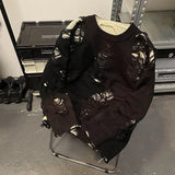 Aidase American New High Street Hole Fake Two Sweaters Y2K Fashion Retro Loose Oversize Double-sided Sweater Tide For Men And Women Top aidase-shop