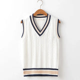 Aidase Striped White Knitted Sweaters for Men Blue Sleeveless Man Clothes V Neck Vest Red Waistcoat Jumpers Sweat-shirt Cigaret Cotton aidase-shop