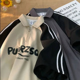 AIDASE  -  Polo Shirt Waffle Half Zipper Men's Large Size Turndown Collar Short-sleeved T-shirt Women Summer Letter Loose Casual Tops Tees aidase-shop