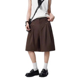 AIDASE  -  Men's Vintage Pleated Wide Leg Suit Shorts, High Waist Casual Knee Length Shorts aidase-shop