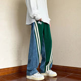 Aidase Mens Y2K Tracksuits Denim Drawstring Casual Pants Street Straight Pants Unisex Fashion Stitching Contrast Jeans Hip-Hop Trousers aidase-shop