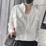 Aidase Fashion Lapel Button Pockets Spliced Striped Shirts Men's Clothing 2025 Spring Autumn New Loose All-match Tops Casual Shirts
