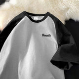 25.06Aidase Summer Patchwork Men and Women Personalized Letter Print Short Sleeved American Loose Trend Simple Casual T-shirt Top Harajuku aidase-shop