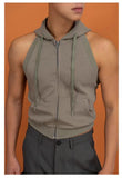 Aidase High Elastic Sport Hooded Vest Men Backless Sleeveless Hoodie Sweatshirt Fashion Casual Zipper Placket Slim Fit Tank Tops