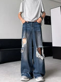Aidase Hip Hop Ripped Baggy Jeans Men High Street Male Distressed Denim Wide Leg Pants Casual Trousers Vintage Streetwear Loose