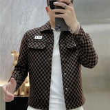 Aidase New Checkered Jacket Men's Trendy Brand Flip Collar High End Fashion Printed Casual Slimming Coat for Men aidase-shop