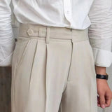 AIDASE  -  Quality Naples Suit Pants Men High Waist Paris Buckle Straight Trouser Summer Thin England Style Business Casual Pant Streetwear aidase-shop