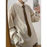 AIDASE  -  Loose Long Sve Letter Print irt Trendy Casual Outerwear for Men Autumn Winter Polyester Fiber Non-Ironed Youth Sle aidase-shop