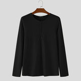 AIDASE  -  Men T Shirt Solid O-neck Long Sleeve Knitted Men Clothing Streetwear 2025 Button Spring Autumn Fashion Casual Tee Tops aidase-shop