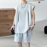 AIDASE  -  Summer New Male Sets Short Sleeve Round Neck Fashion Men T-shirt Drawstring Casual Loose Shorts Fashionable Suit aidase-shop