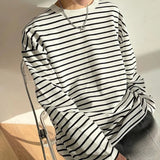 AIDASE  -  Spring Autumn Korean Style Trendy Retro Striped Print Round Neck Long-sleeved T-shirt for Men Loose Version aidase-shop