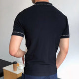 Aidase Men's Business Slim-fit Knit Polo Shirt Light Luxury Leisure Button-down Short Sleeve Shirts Breathable Patchwork Knitwear M-3XL