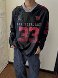AIDASE  -  Retro Sports Jersey satin T shirt Men's clothing Hip Hop Printing V-neck Oversized Long Sleeved T shirt Casual Streetwear Autumn aidase-shop