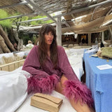 AIDASE  -  Women's Fashionable French Light Maturity Style Holiday Cover up Shirt with Ostrich Feather Splicing Regular Sleeve round Neck aidase-shop