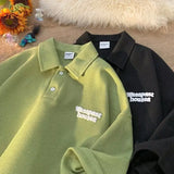 25.59Aidase American Trendy Street Polo Shirts for Men and Women Summer Lapel T-shirts for Couples Loose Fitting Casual Retro Short Sleeves aidase-shop