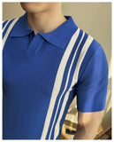 AIDASE  -  Summer Slim Fit Striped Contrast Knit Ice Polo Shirt Men's Stretchable Short Sleeve T-Shirt M-4XL aidase-shop