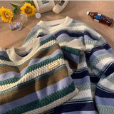 36.18Aidase Winter Korean Striped Contrast Sweater for Men in Autumn and Winter, Retro Personality Street Couple Y2K Pullover Sweater Top aidase-shop