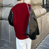 AIDASE  -  Men Jackets PU Leather Patchwork O-neck Long Sleeve Button Male Coats Streetwear 2025 Fashion Casual Jackets Men S-5XL aidase-shop