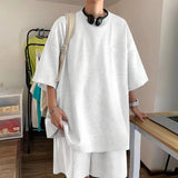 AIDASE  -  Men Sets Solid Color Loose O-neck Short Sleeve T Shirt & Shorts 2PCS Streetwear 2025 Korean Summer Men's Casual Suits aidase-shop
