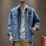 Aidase Male Jean Coats Cargo Shirt Men's Denim Jacket Blue Wide Shoulders Long Low Cost Elastic Menswear Fashion Clothing Trendy Price G aidase-shop