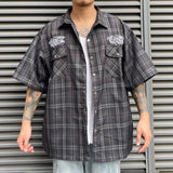 Aidase New Fashion Street Embroidered Letter Short-Sleeved Shirt Hip-Hop Casual High-Quality Plaid Lapel Half-Sleeved Tops For Men aidase-shop