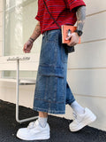 AIDASE  -  Men Retro American Style Washed Denim 3/4 Pants Loose Multi-Pocket Wide Leg Thin Casual Streetwear Summer Fashion Short Jeans aidase-shop