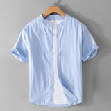 AIDASE  -  Casual Linen Men's Shirt Summer Breathable Loose Fit Stand Collar Short Sleeve Youth Fashion Urban Style Lightweight Shirt aidase-shop
