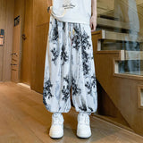 AIDASE  -  Chinese-style Men's White Drawstring Lantern Pants, Ink-wash Painting Print Decoration, Asian Sizes Black Casual Trousers. aidase-shop