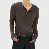 AIDASE  -  Tops Autumn Winter New Men's Tide High Street O-Neck Trendy Design Niche Chic Casual Long Sleeve Button T-shirts Ins W11471 aidase-shop