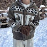 Aidase Pattern Crochet Knit Jacket Mens Autumn Winter Christmas Outdoor Fashion Sweatercoats Men Fashion Zipper Hooded Cardigans aidase-shop