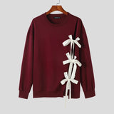 AIDASE  -  Tops Korean Style Fashion Men O-neck Bow Ribbon Design Sweater Casual Streetwear Solid Long Sleeved Pullovers S-3XL aidase-shop