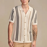 AIDASE  -  Summer Luxurious Business Casual Breathable Knitted Shirt High Quality Men Vintage Striped Crochet Knitting Shirt Men's T-shirt aidase-shop