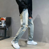 AIDASE  -  Bottom Zipper Hole Men's Jeans American High Street Ripped Denim Baggy Jeans 2025 Man Design Sense Casual Straight Long Pants aidase-shop