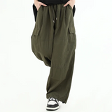 AIDASE  -  100% Cotton Men Cargo Pants Japanese Hip Hop Vintage Wide Leg Straight Regulate Trouser Leg Big Pocket Y2K Drawstring Bloomers aidase-shop