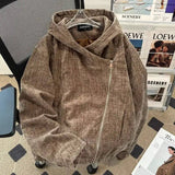 AIDASE  -  Men's Hooded Jacket Versatile Diagonal Zipper Design Trendy Simple Long Sleeve Male Coats 2025 Autumn New Menswear 21E7578