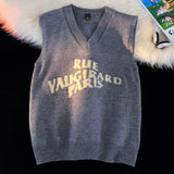 AIDASE  -  V-neck Sweater Vest Men's Fall Winter Trend Casual College Style Men's Vest A Base Embroidered Letter Sweater Vest Comfortable aidase-shop