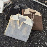AIDASE  -  Spring Autumn New Casual Mens Sweater Polo Shirts Long Sleeve Patchwork Turn-down Collar Jumper Tops Men Knitting Sweaters aidase-shop