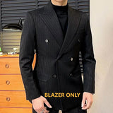 Aidase Lurex Yarn Casual Double Breasted Stripe For Men 2023 Blazer Masculino British Daily Men Blazer Hombre Fashion Shiny Slim Blazer aidase-shop
