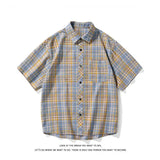 AIDASE  -  Loose Summer irt Retro Plaid Oversize Men Women ort Sve Casual Couple Top Trendy Thin Material Flip Collar Other Scene aidase-shop