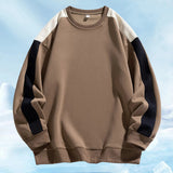 AIDASE  -  Men's Color Contrast Patchwork Casual Textured Crewneck Sweatshirt Mens Oversized Solid Sweatshirts aidase-shop